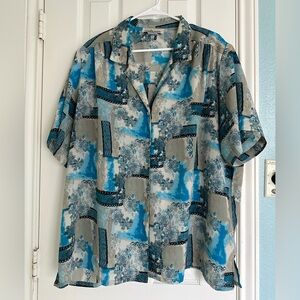 Vintage DonnKenny Blue Patchwork Blouse size 2XL.